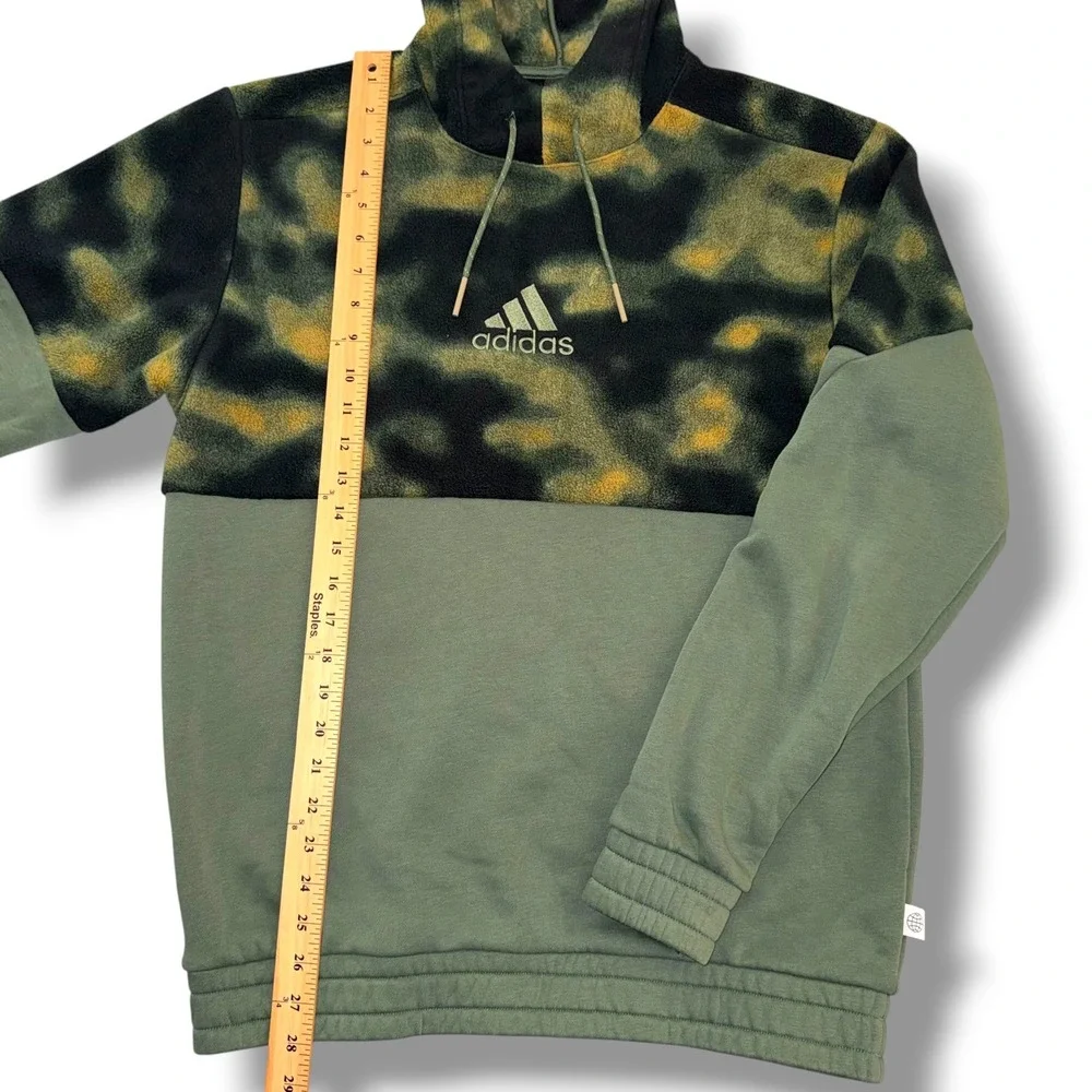 Adidas Hoodie Mens Medium Green Camo Fleece Colorblock Pullover Embroidered Logo